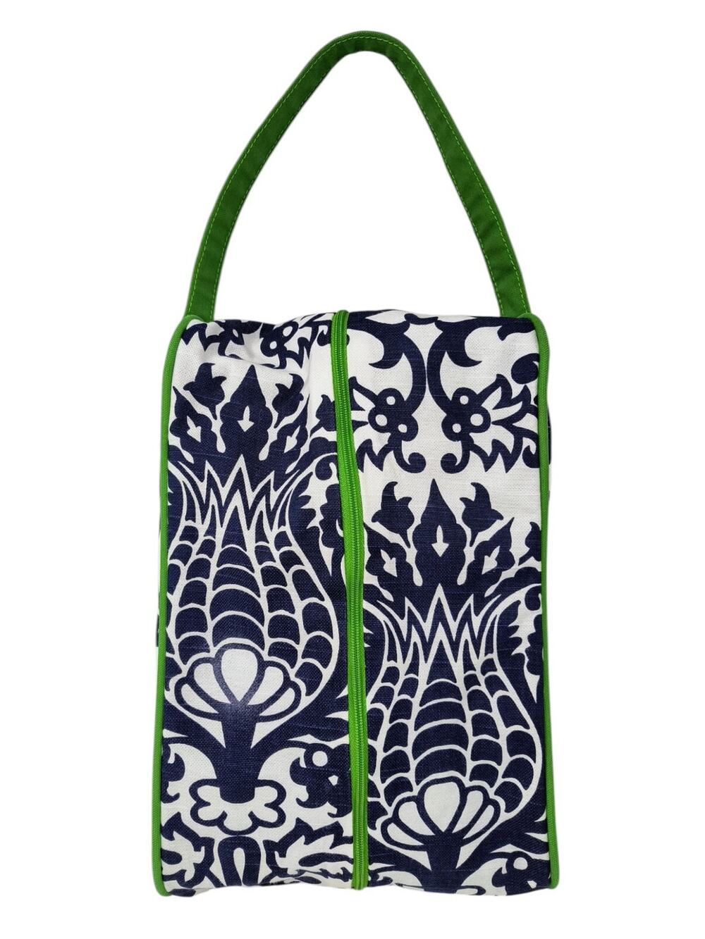 Ame & Lulu Shoe Bag Cosmetics Travel Tote Preppy Navy Green White Floral Canvas